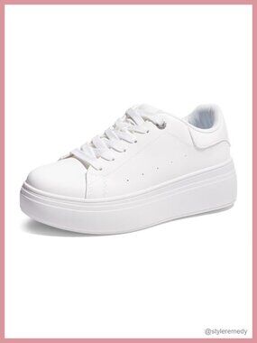 Women's Platform Fashion Sneakers Faux Leather Anti-Slip Sole Casual Lace Up